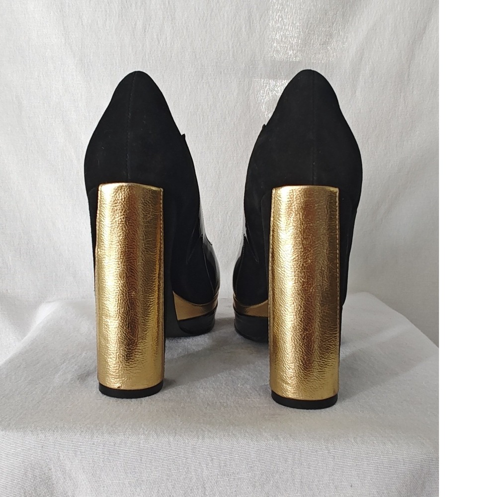Jeffrey Campbell Bad Girl Platform Pumps Black Gold Metallic Peep Toe Heel 9 - Picture 4 of 10